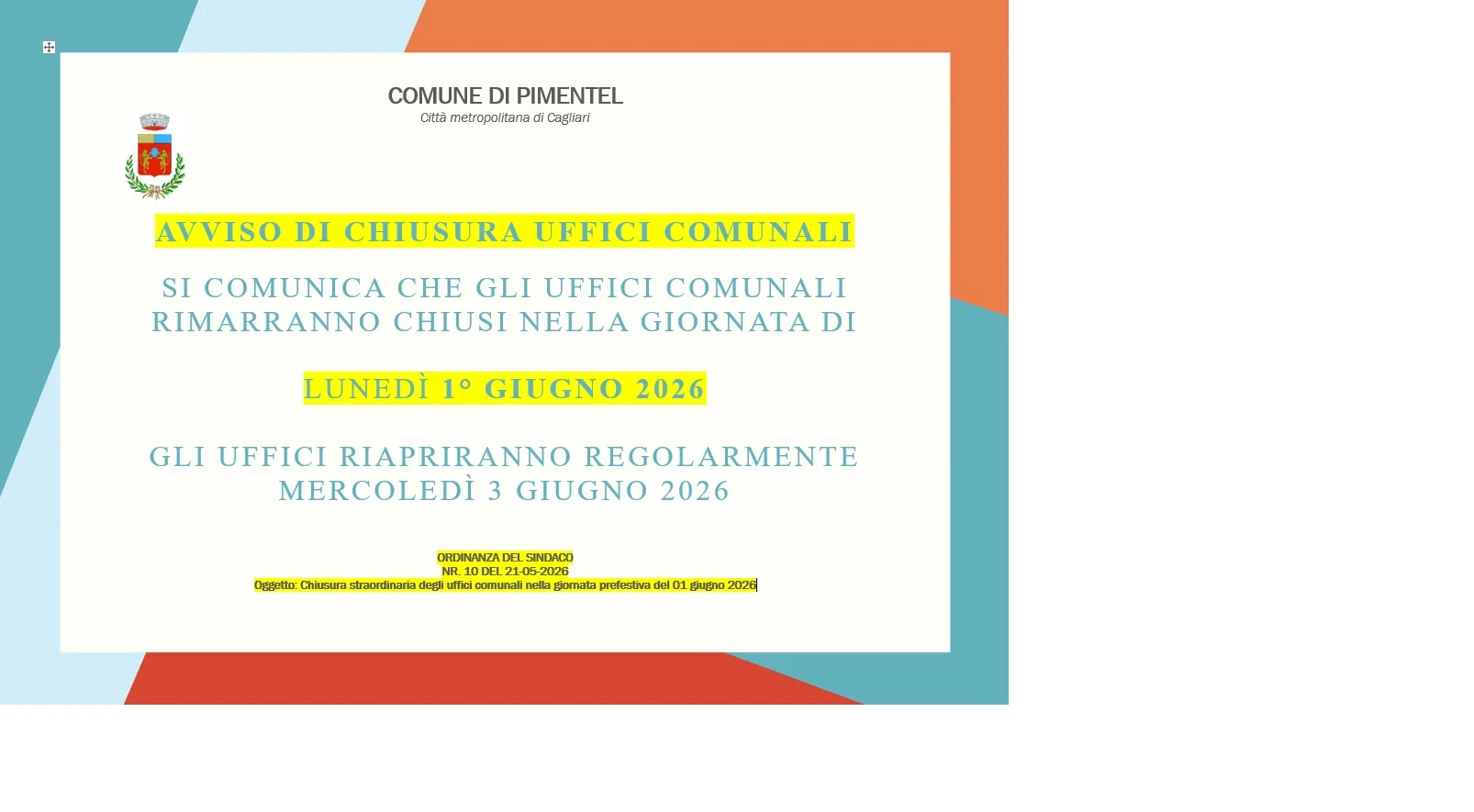 Ordinanza del sindaco nr. 10 del 21-05-2026
